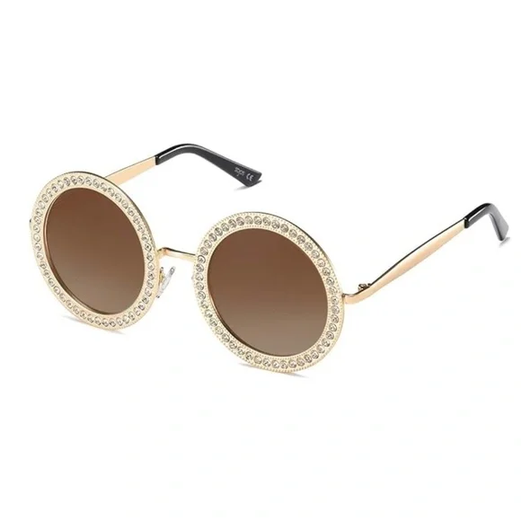 NWT Sojos Round Crystal Gem Gold Sunglasses - Picture 1 of 6